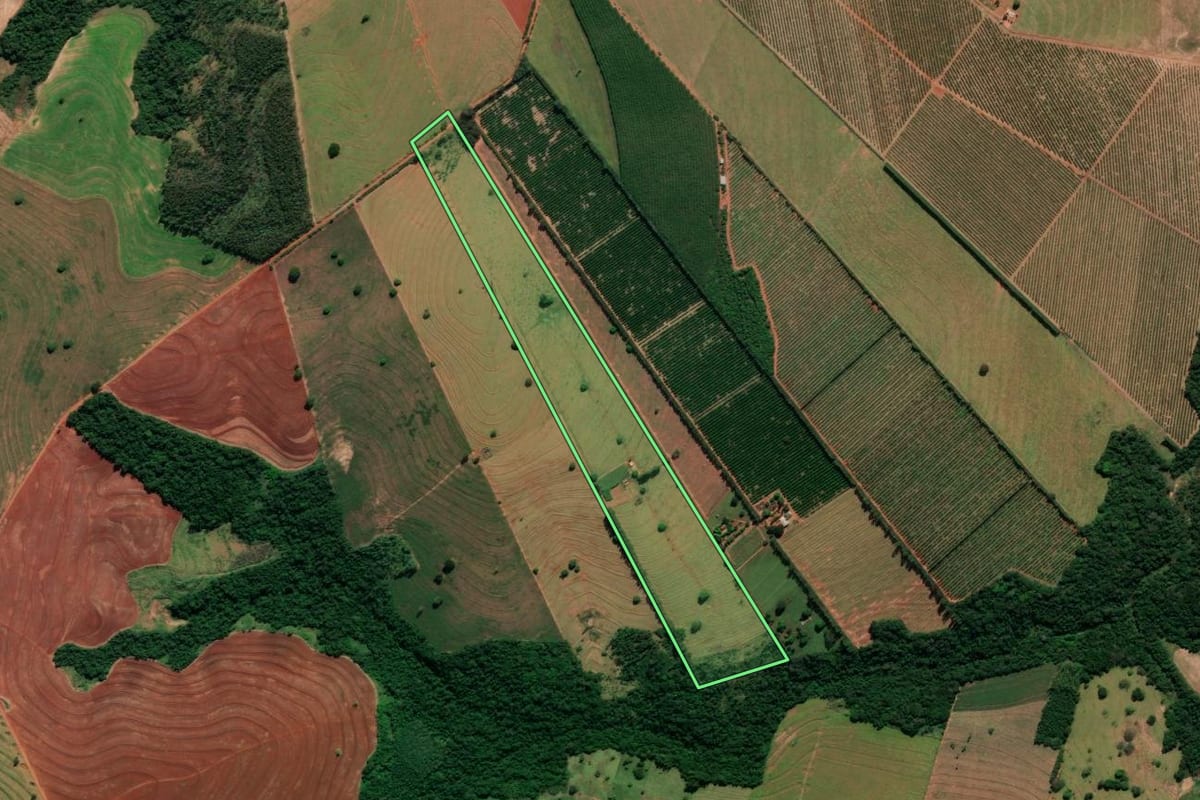 Imagem de satélite do imóvel rural em Alto Paraná (PR), com o contorno declarado no CAR desenhado por cima.