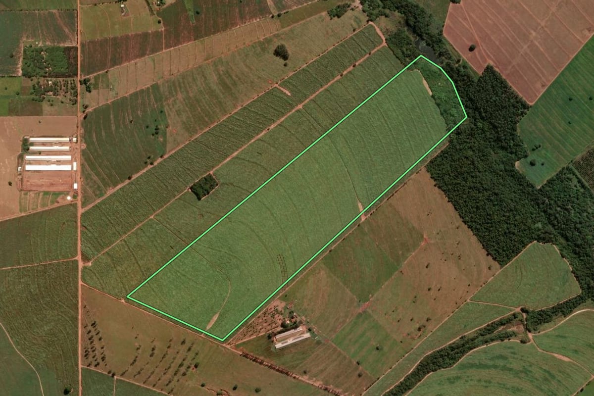 Imagem de satélite do imóvel rural em Alto Paraná (PR), com o contorno declarado no CAR desenhado por cima.
