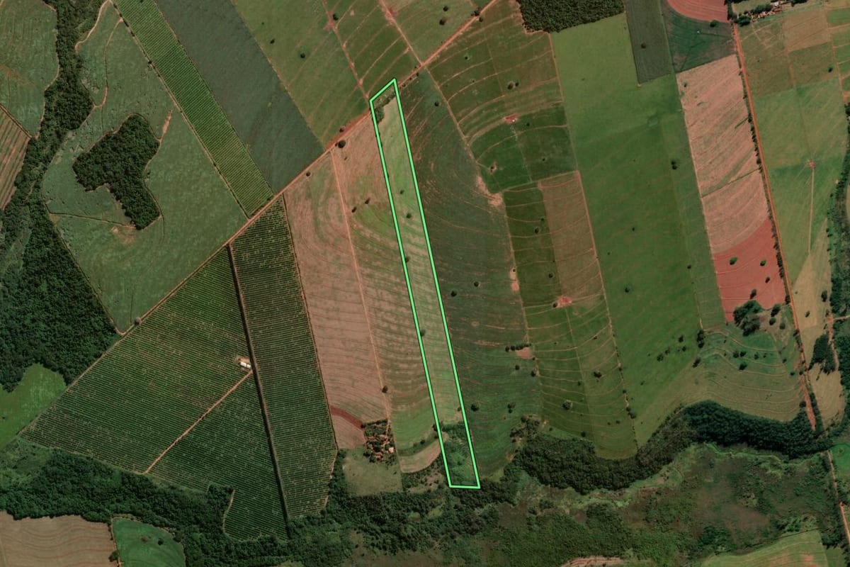 Imagem de satélite do imóvel rural em Alto Paraná (PR), com o contorno declarado no CAR desenhado por cima.