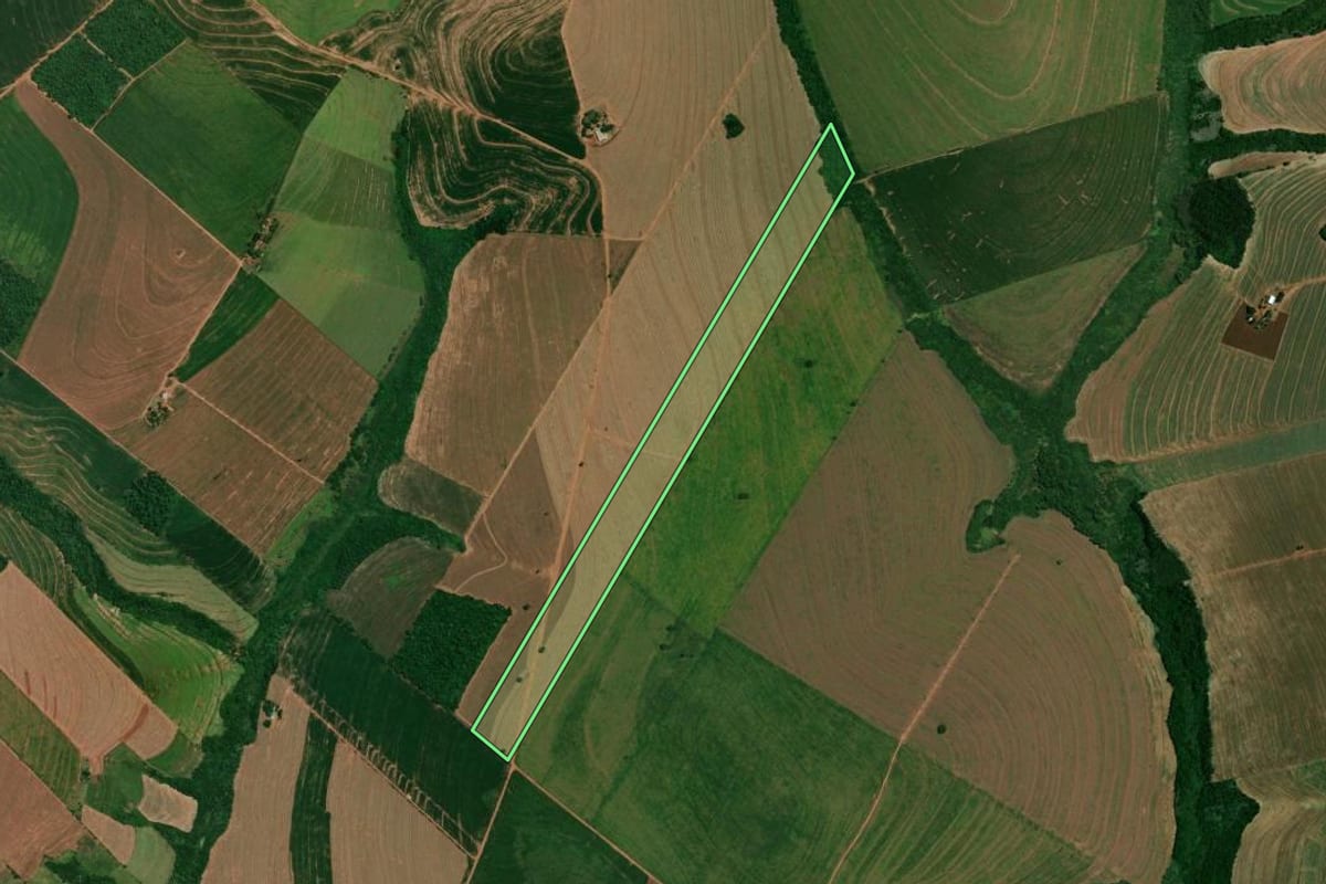 Imagem de satélite do imóvel rural em Alto Piquiri (PR), com o contorno declarado no CAR desenhado por cima.