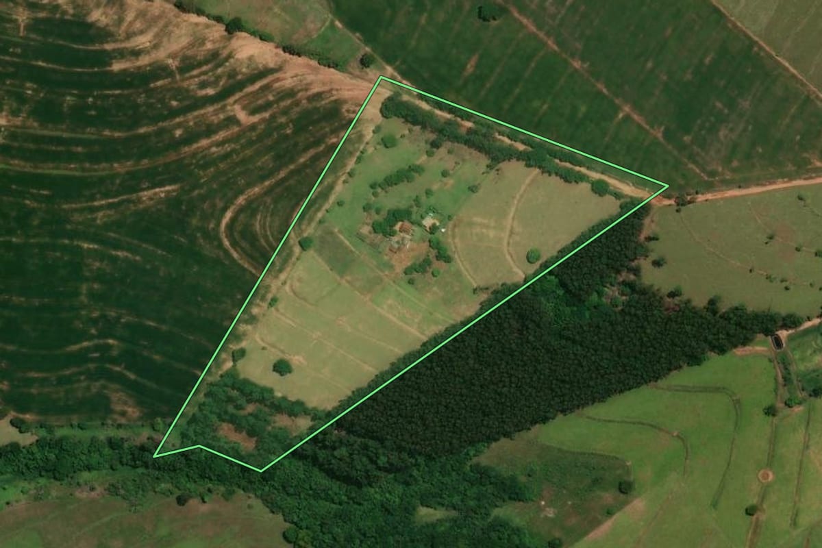 Imagem de satélite do imóvel rural em Alto Piquiri (PR), com o contorno declarado no CAR desenhado por cima.