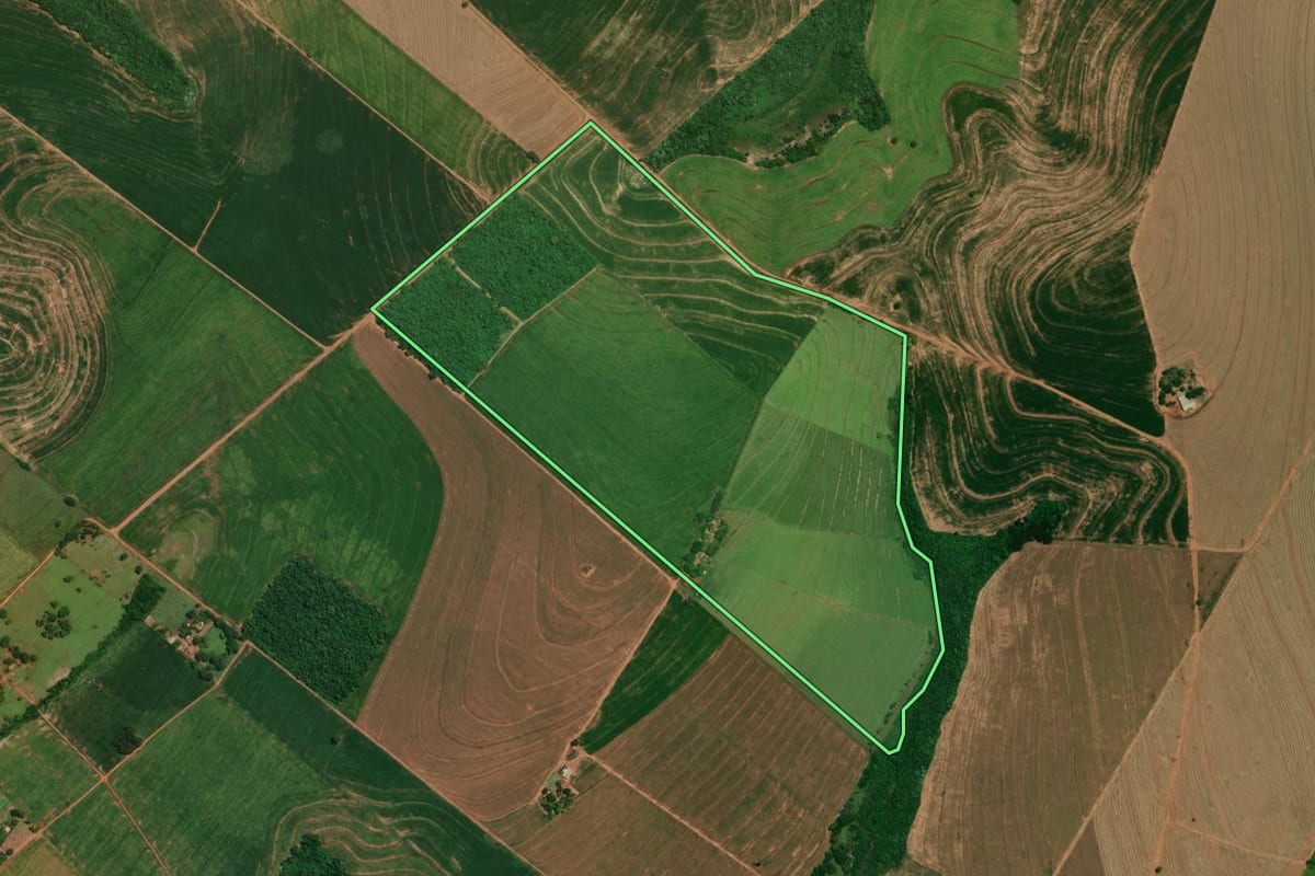 Imagem de satélite do imóvel rural em Alto Piquiri (PR), com o contorno declarado no CAR desenhado por cima.