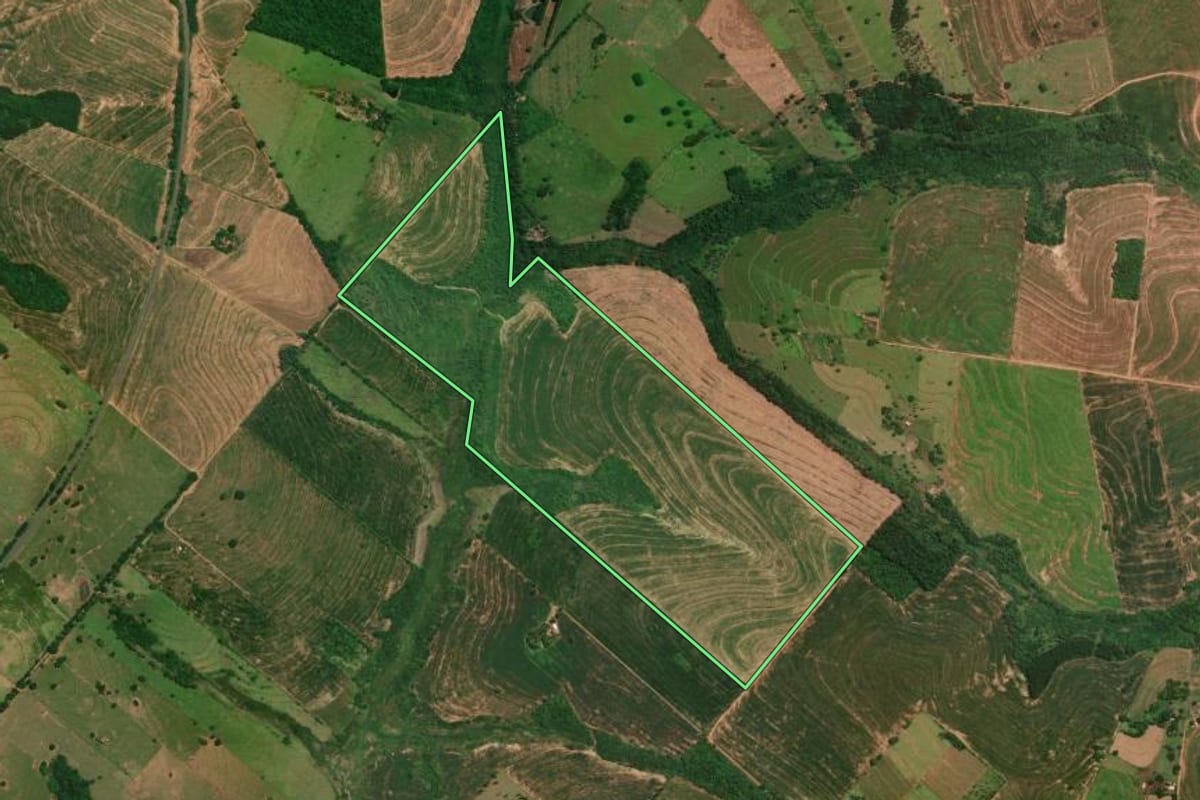 Imagem de satélite do imóvel rural em Alto Piquiri (PR), com o contorno declarado no CAR desenhado por cima.