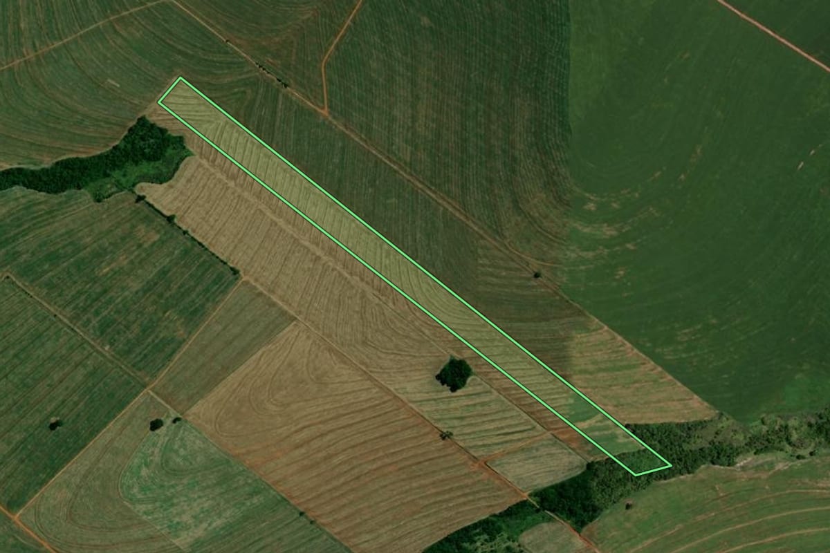 Imagem de satélite do imóvel rural em Alto Piquiri (PR), com o contorno declarado no CAR desenhado por cima.