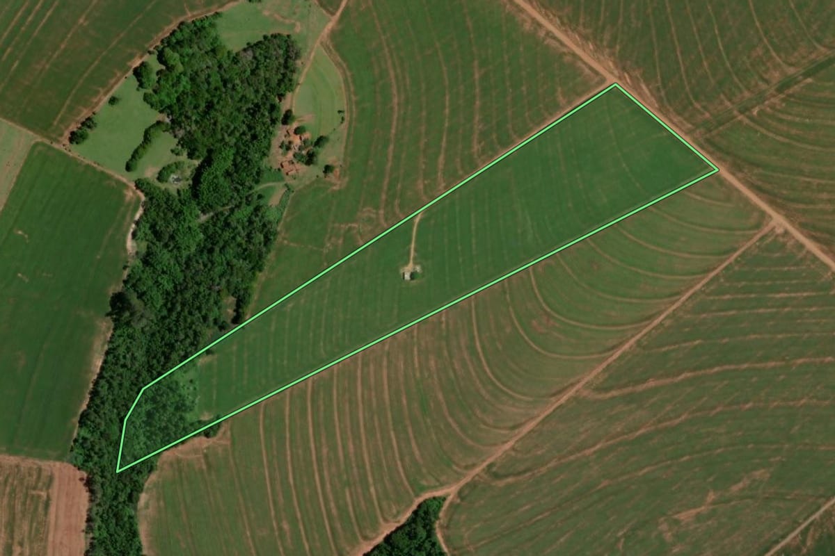 Imagem de satélite do imóvel rural em Alto Piquiri (PR), com o contorno declarado no CAR desenhado por cima.
