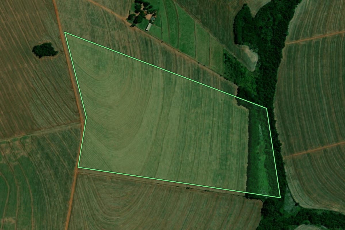 Imagem de satélite do imóvel rural em Alto Piquiri (PR), com o contorno declarado no CAR desenhado por cima.