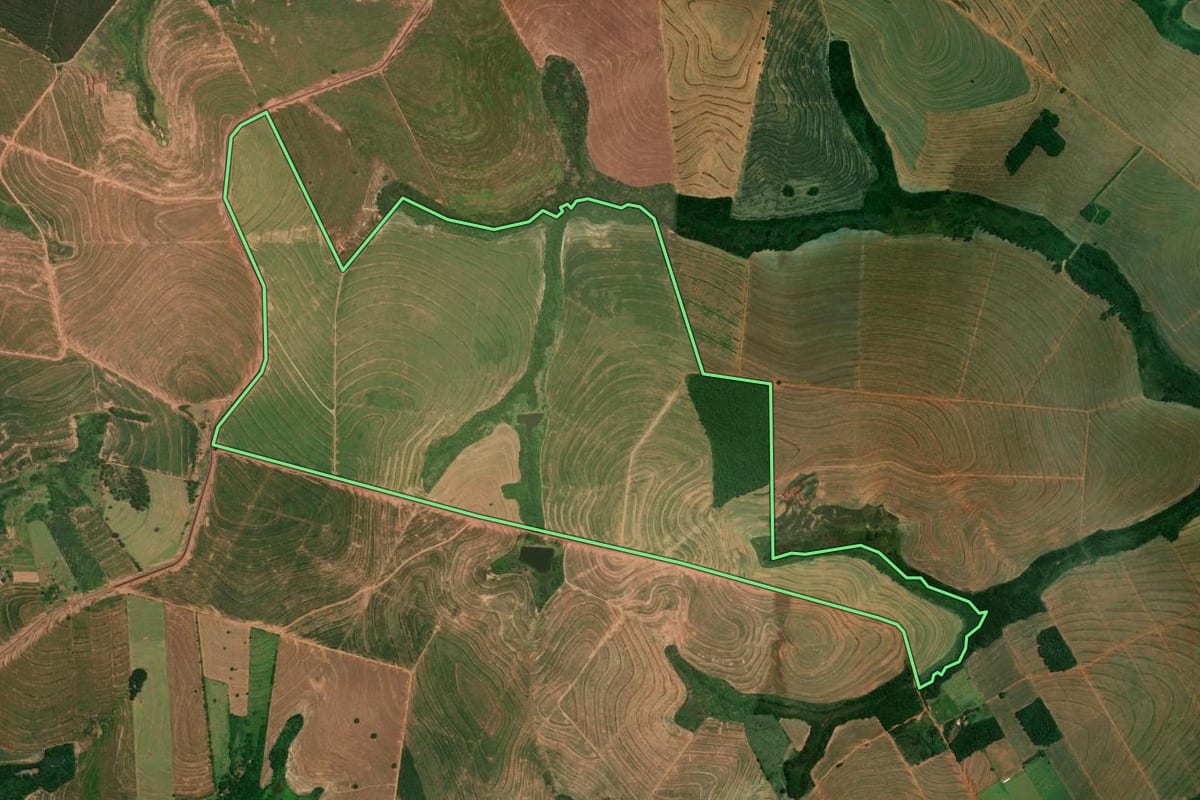 Imagem de satélite do imóvel rural em Alto Piquiri (PR), com o contorno declarado no CAR desenhado por cima.