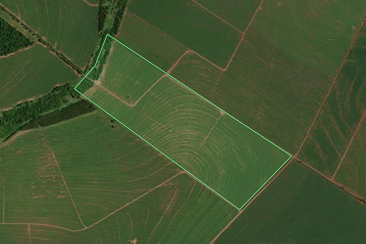 Imagem de satélite do imóvel rural em Alto Piquiri (PR), com o contorno declarado no CAR desenhado por cima.
