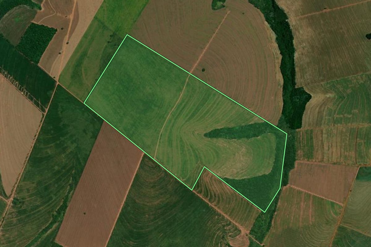 Imagem de satélite do imóvel rural em Alto Piquiri (PR), com o contorno declarado no CAR desenhado por cima.