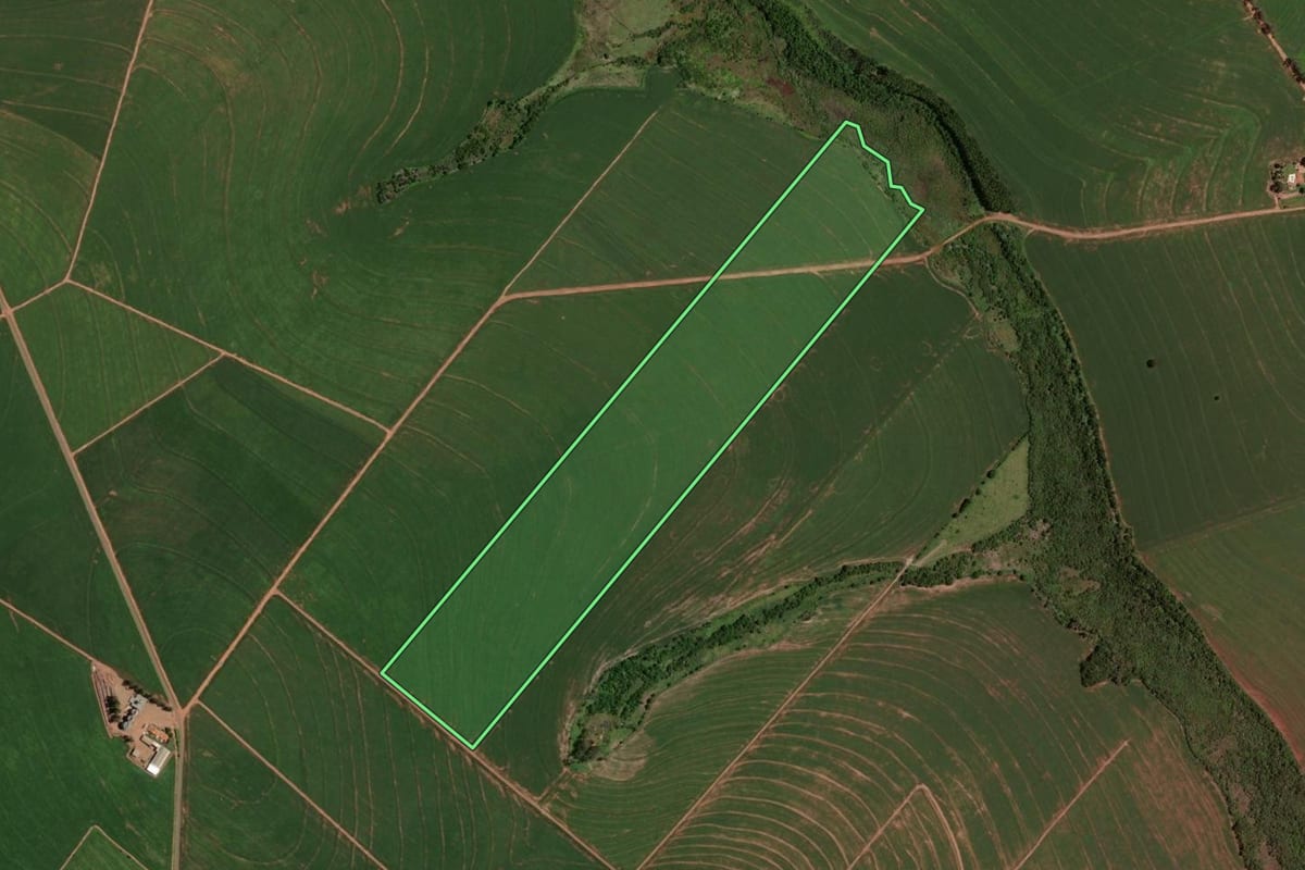 Imagem de satélite do imóvel rural em Alto Piquiri (PR), com o contorno declarado no CAR desenhado por cima.