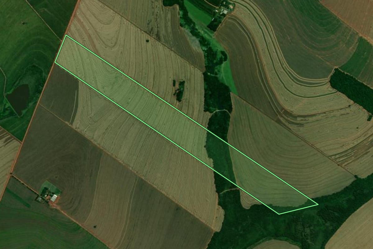 Imagem de satélite do imóvel rural em Alto Piquiri (PR), com o contorno declarado no CAR desenhado por cima.