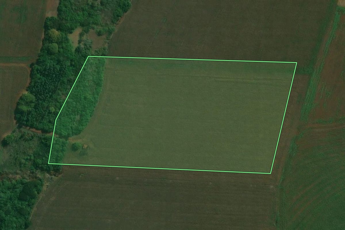 Imagem de satélite do imóvel rural em Alvorada do Sul (PR), com o contorno declarado no CAR desenhado por cima.