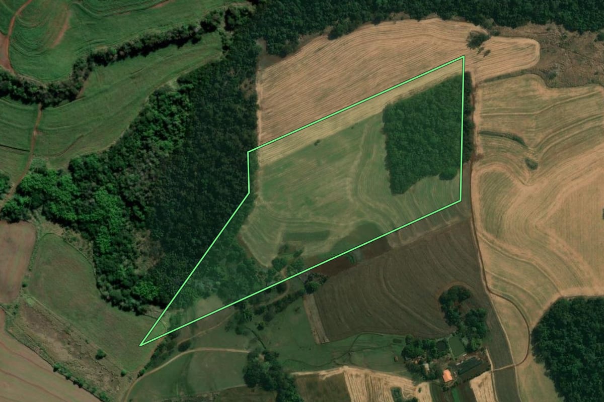 Imagem de satélite do imóvel rural em Alvorada do Sul (PR), com o contorno declarado no CAR desenhado por cima.