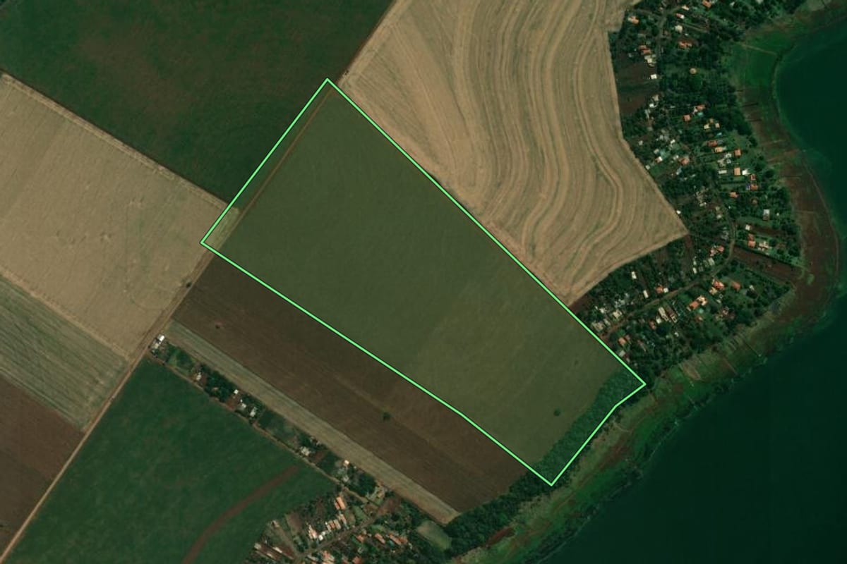 Imagem de satélite do imóvel rural em Alvorada do Sul (PR), com o contorno declarado no CAR desenhado por cima.