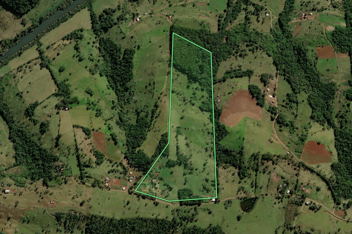 Imagem de satélite do imóvel rural em Ampére (PR), com o contorno declarado no CAR desenhado por cima.