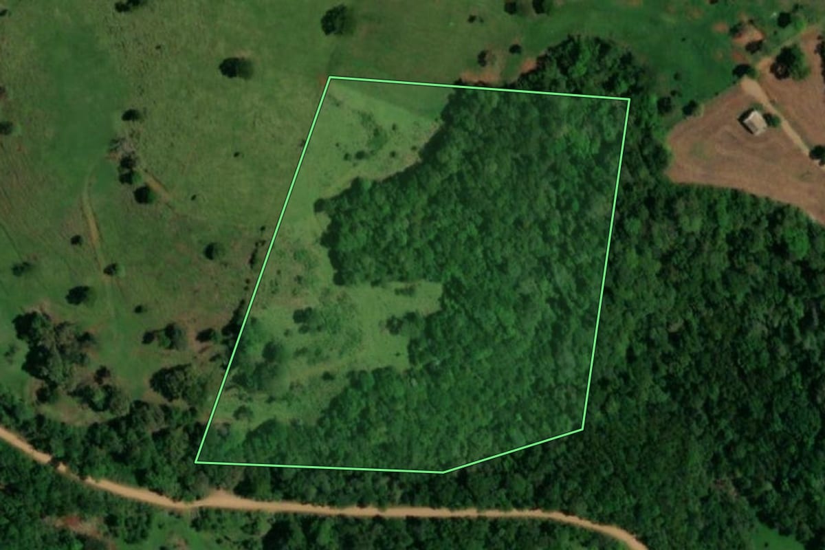 Imagem de satélite do imóvel rural em Ampére (PR), com o contorno declarado no CAR desenhado por cima.