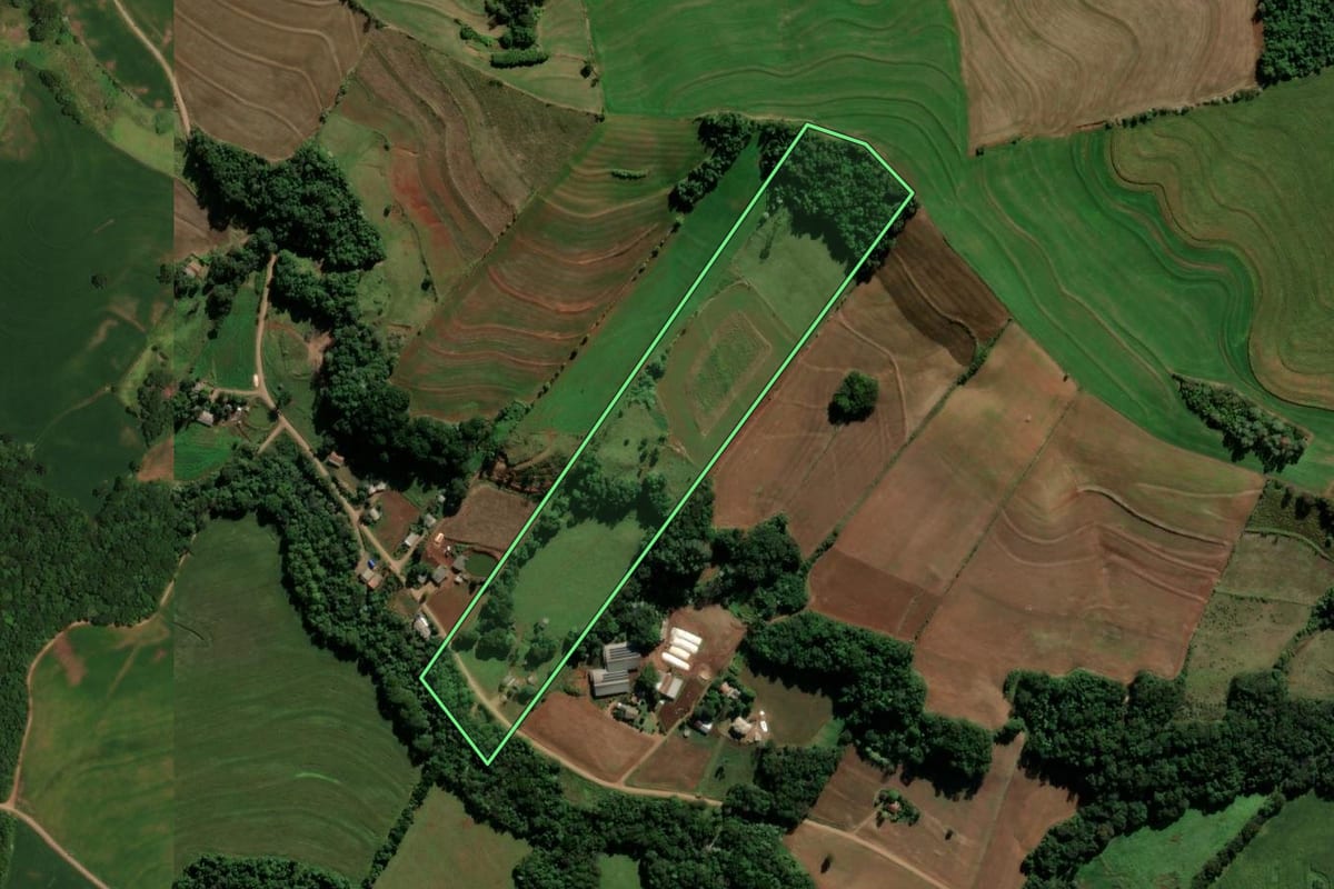 Imagem de satélite do imóvel rural em Ampére (PR), com o contorno declarado no CAR desenhado por cima.