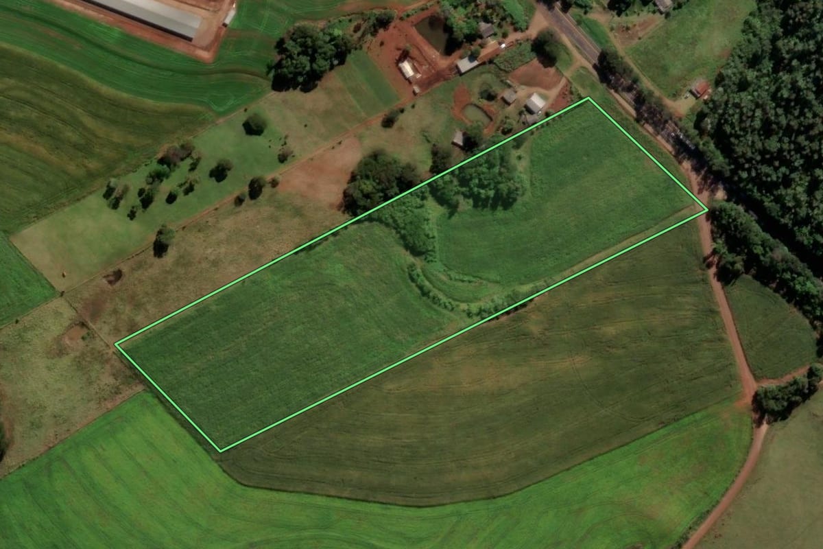 Imagem de satélite do imóvel rural em Ampére (PR), com o contorno declarado no CAR desenhado por cima.