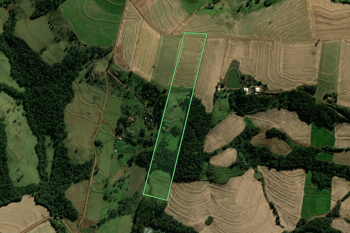 Imagem de satélite do imóvel rural em Anahy (PR), com o contorno declarado no CAR desenhado por cima.