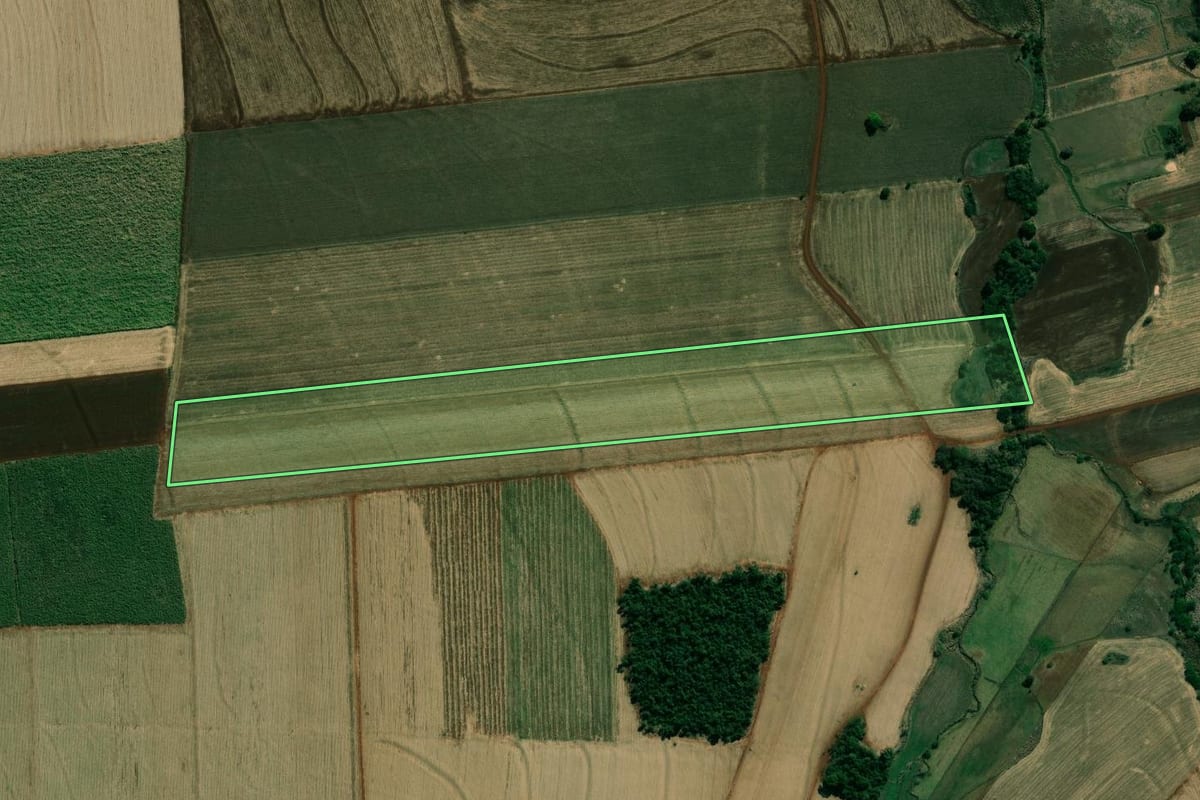 Imagem de satélite do imóvel rural em Andirá (PR), com o contorno declarado no CAR desenhado por cima.