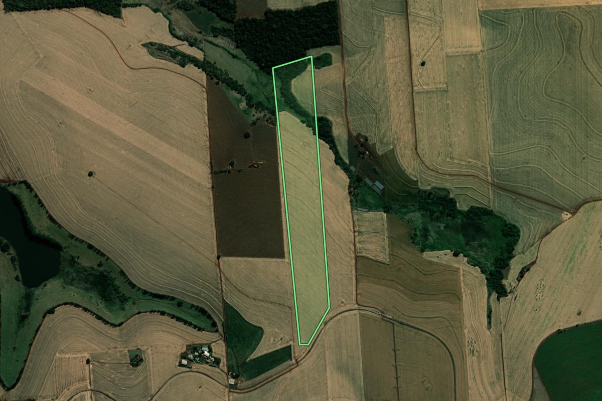 Imagem de satélite do imóvel rural em Andirá (PR), com o contorno declarado no CAR desenhado por cima.