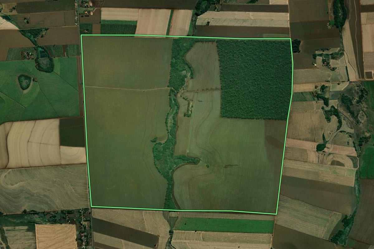 Imagem de satélite do imóvel rural em Andirá (PR), com o contorno declarado no CAR desenhado por cima.