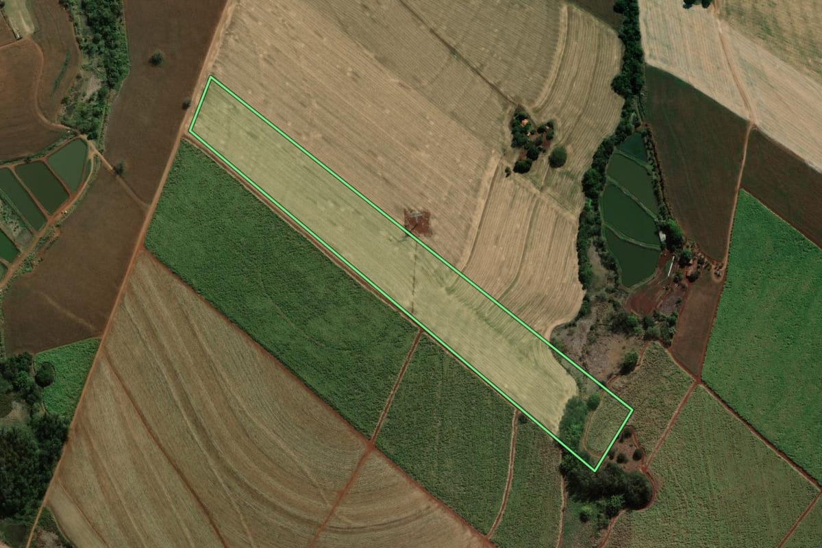 Imagem de satélite do imóvel rural em Andirá (PR), com o contorno declarado no CAR desenhado por cima.
