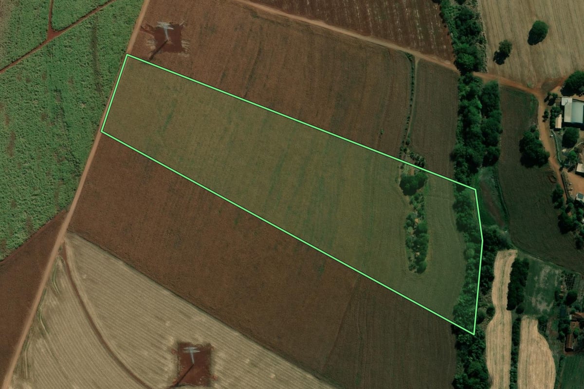 Imagem de satélite do imóvel rural em Andirá (PR), com o contorno declarado no CAR desenhado por cima.