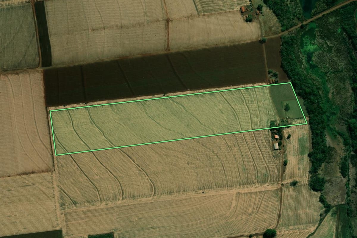 Imagem de satélite do imóvel rural em Andirá (PR), com o contorno declarado no CAR desenhado por cima.