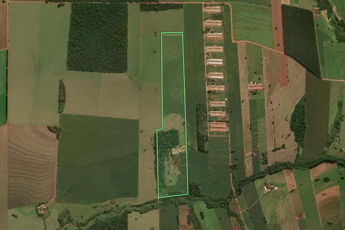Imagem de satélite do imóvel rural em Ângulo (PR), com o contorno declarado no CAR desenhado por cima.