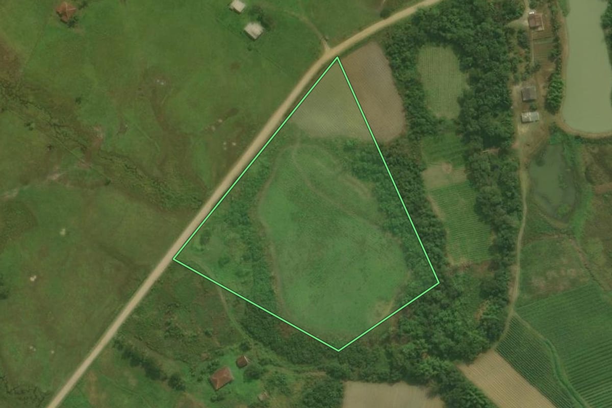 Imagem de satélite do imóvel rural em Antonina (PR), com o contorno declarado no CAR desenhado por cima.