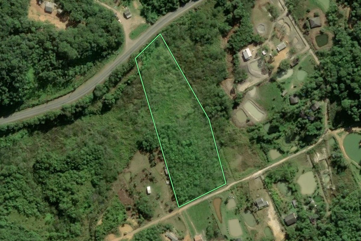 Imagem de satélite do imóvel rural em Antonina (PR), com o contorno declarado no CAR desenhado por cima.