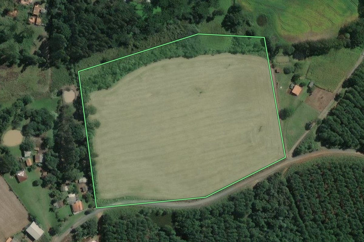 Imagem de satélite do imóvel rural em Antônio Olinto (PR), com o contorno declarado no CAR desenhado por cima.