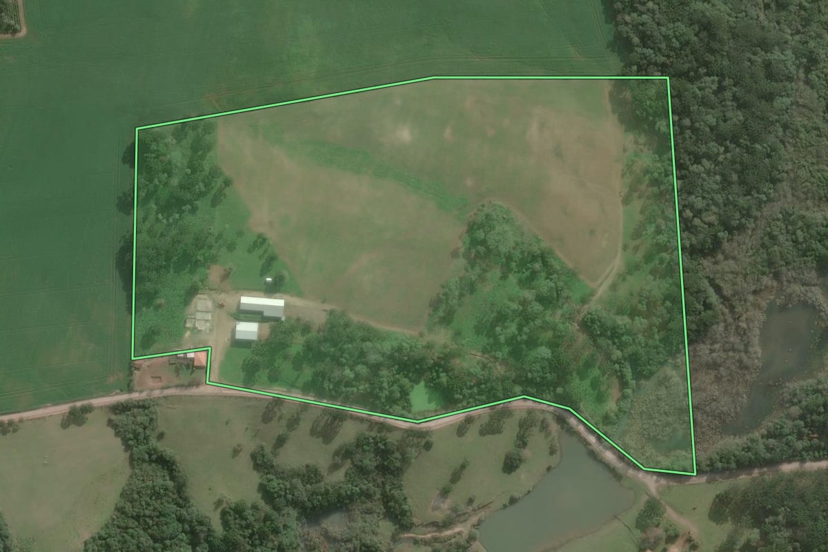 Imagem de satélite do imóvel rural em Antônio Olinto (PR), com o contorno declarado no CAR desenhado por cima.