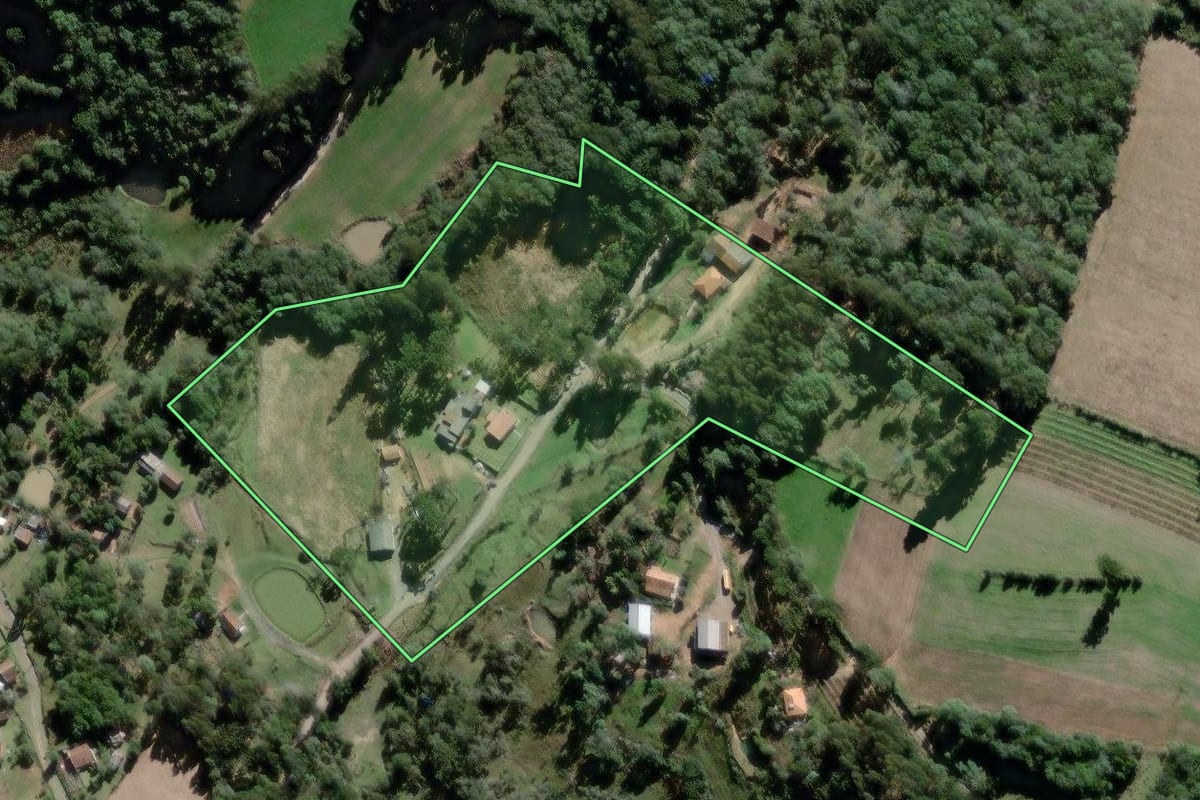 Imagem de satélite do imóvel rural em Antônio Olinto (PR), com o contorno declarado no CAR desenhado por cima.