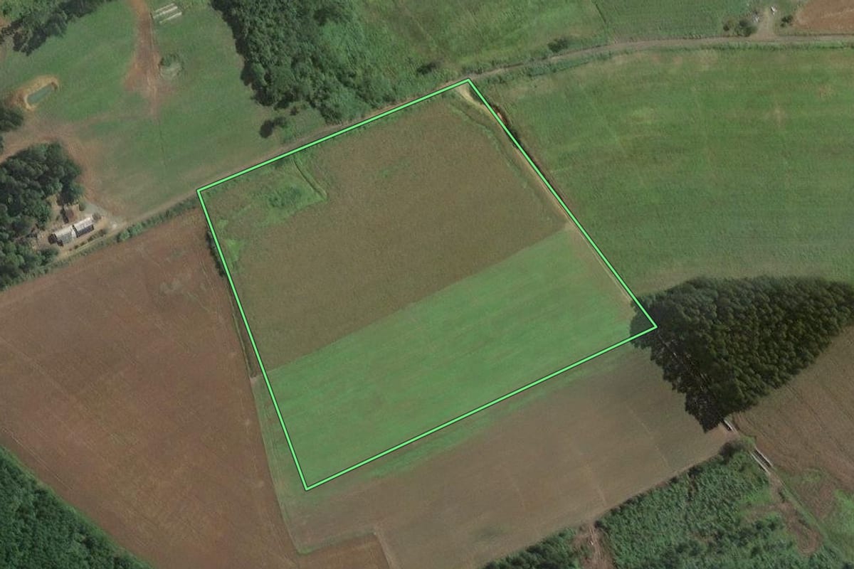 Imagem de satélite do imóvel rural em Antônio Olinto (PR), com o contorno declarado no CAR desenhado por cima.