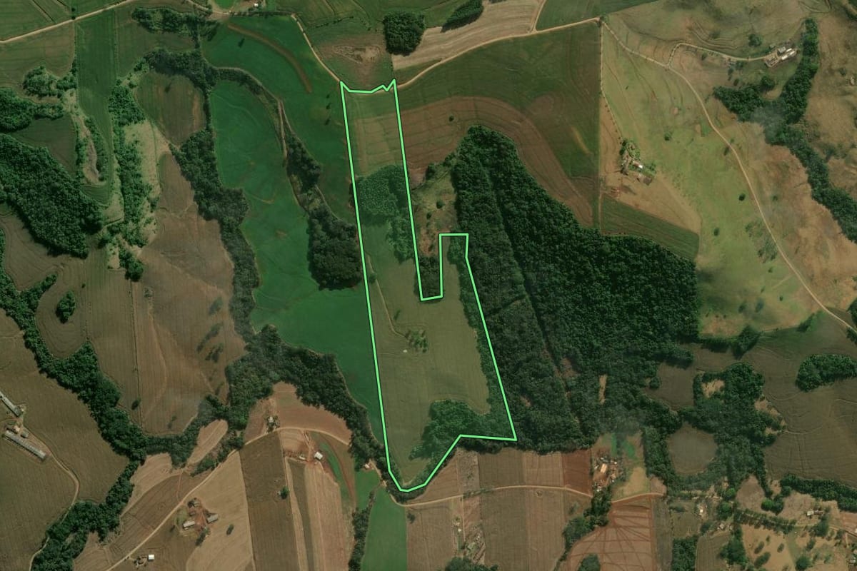 Imagem de satélite do imóvel rural em Apucarana (PR), com o contorno declarado no CAR desenhado por cima.