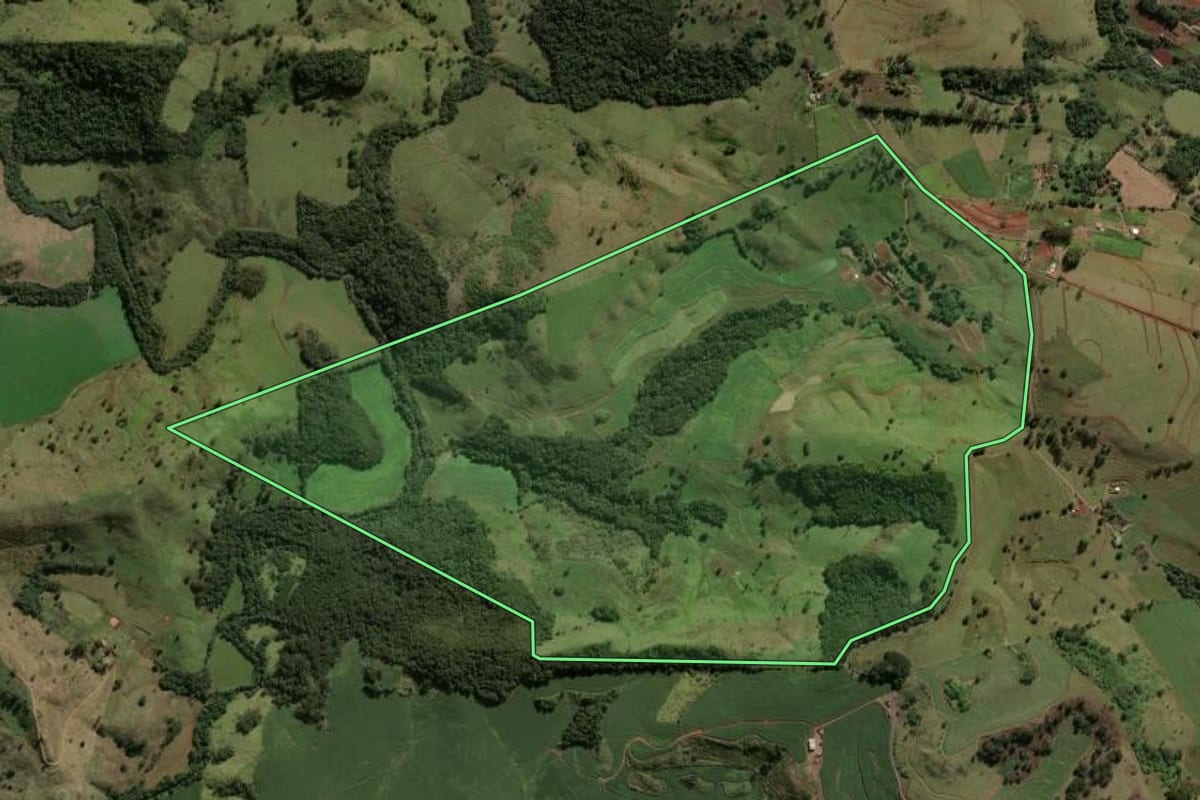 Imagem de satélite do imóvel rural em Apucarana (PR), com o contorno declarado no CAR desenhado por cima.