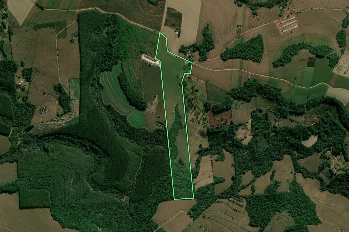 Imagem de satélite do imóvel rural em Apucarana (PR), com o contorno declarado no CAR desenhado por cima.