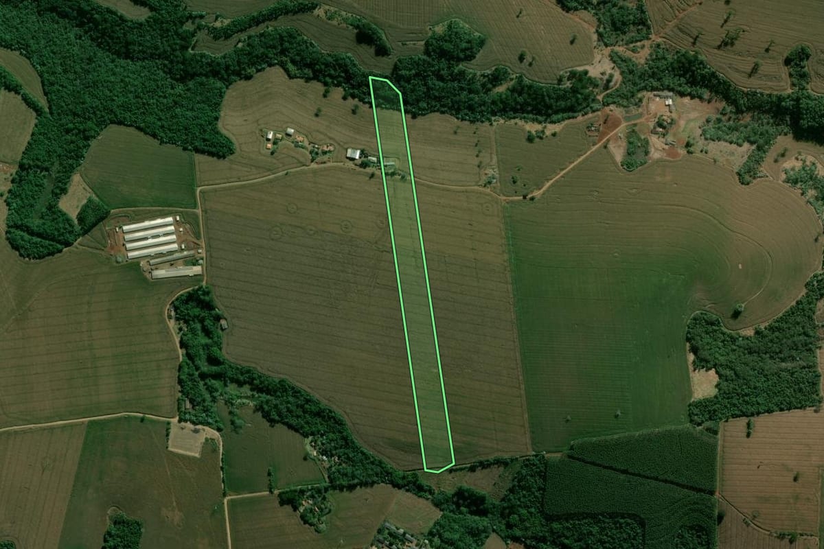 Imagem de satélite do imóvel rural em Apucarana (PR), com o contorno declarado no CAR desenhado por cima.