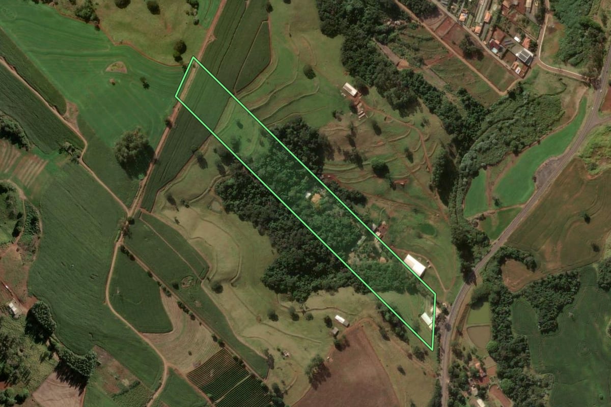 Imagem de satélite do imóvel rural em Apucarana (PR), com o contorno declarado no CAR desenhado por cima.