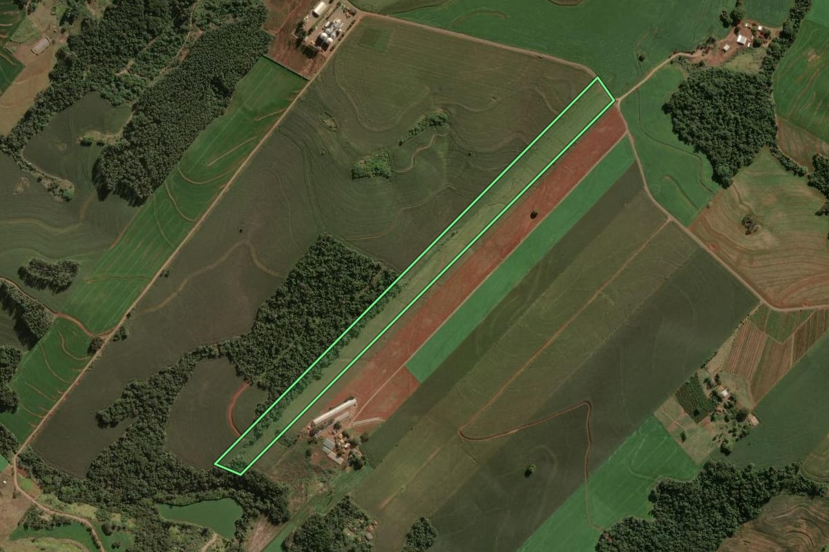 Imagem de satélite do imóvel rural em Apucarana (PR), com o contorno declarado no CAR desenhado por cima.