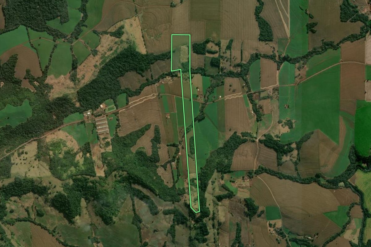 Imagem de satélite do imóvel rural em Apucarana (PR), com o contorno declarado no CAR desenhado por cima.