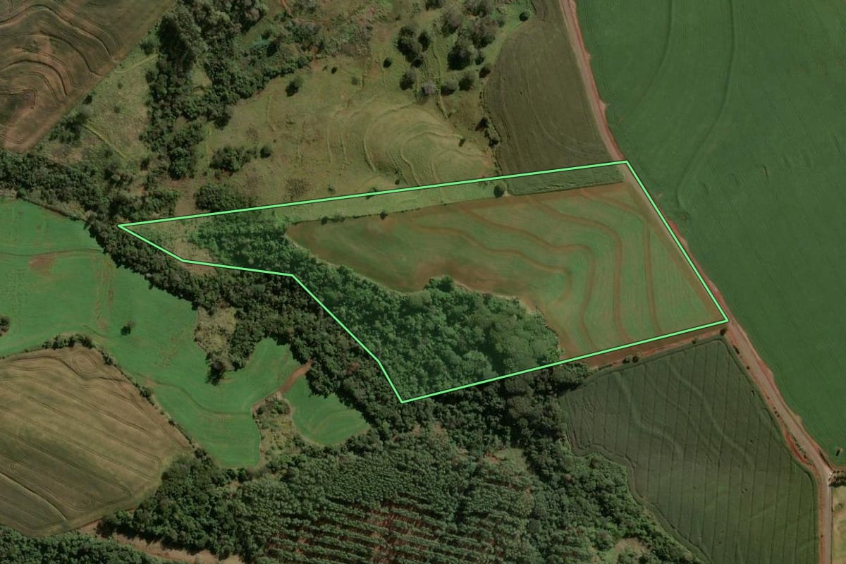 Imagem de satélite do imóvel rural em Apucarana (PR), com o contorno declarado no CAR desenhado por cima.