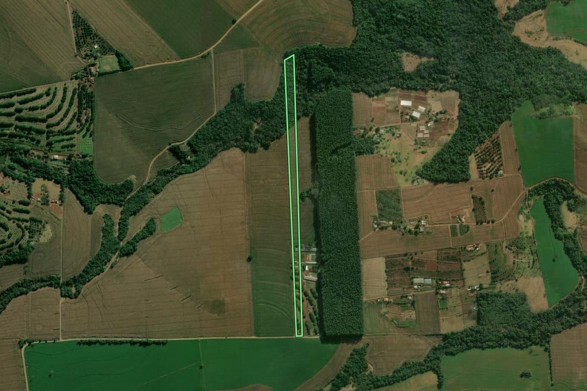 Imagem de satélite do imóvel rural em Apucarana (PR), com o contorno declarado no CAR desenhado por cima.