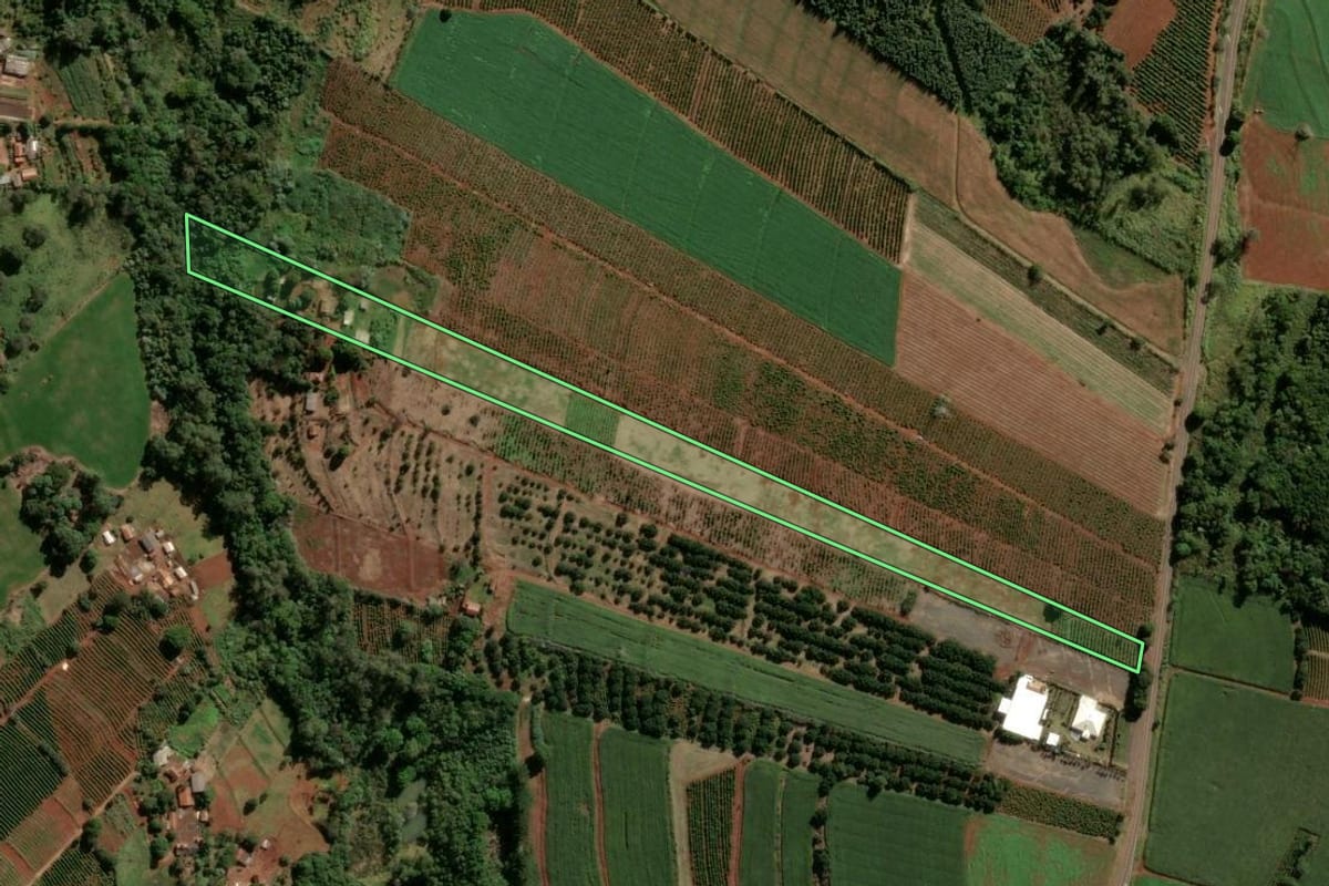 Imagem de satélite do imóvel rural em Apucarana (PR), com o contorno declarado no CAR desenhado por cima.