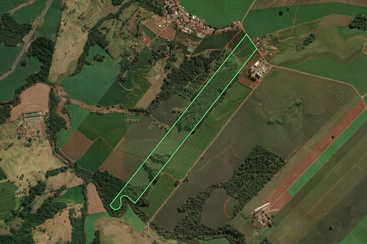 Imagem de satélite do imóvel rural em Apucarana (PR), com o contorno declarado no CAR desenhado por cima.
