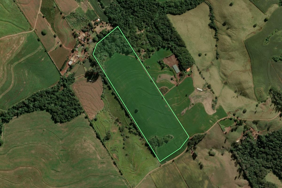 Imagem de satélite do imóvel rural em Apucarana (PR), com o contorno declarado no CAR desenhado por cima.