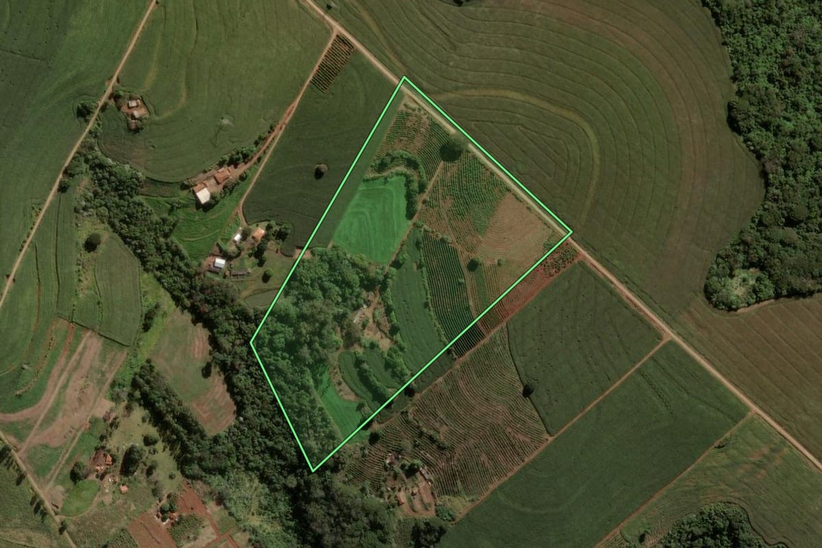 Imagem de satélite do imóvel rural em Apucarana (PR), com o contorno declarado no CAR desenhado por cima.