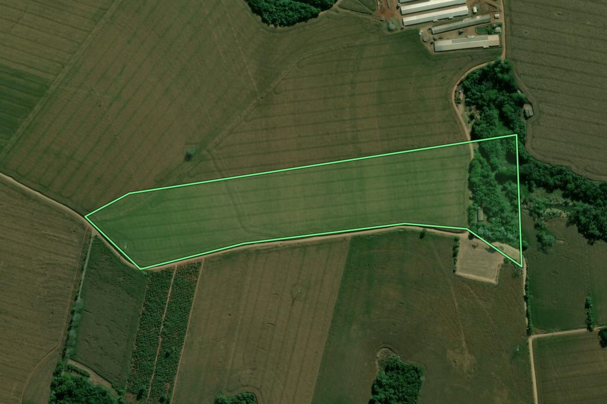 Imagem de satélite do imóvel rural em Apucarana (PR), com o contorno declarado no CAR desenhado por cima.